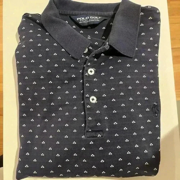 Polo Golf Ralph Lauren Men’s Medium Navy Blue Triangle Design Shirt - Picture 1 of 7
